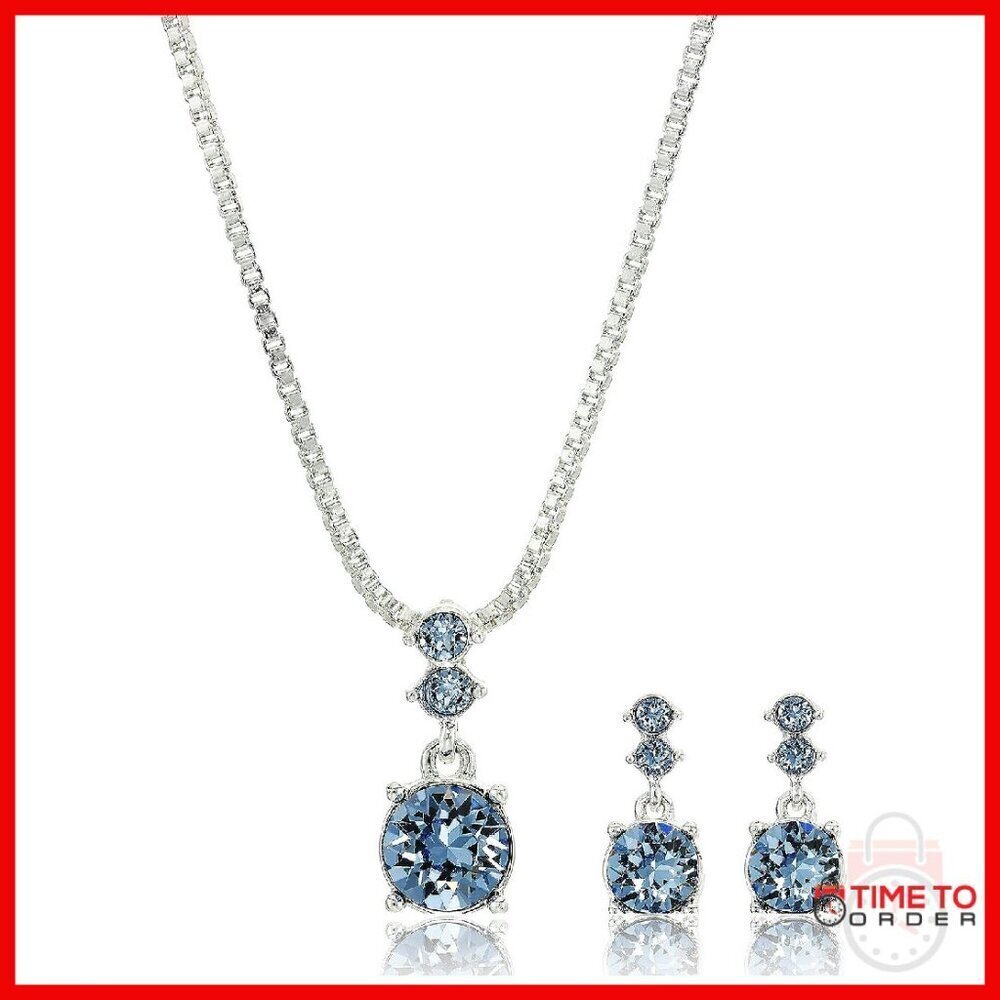 Silver Tone Jewelry Set Necklace Earrings Formal Event